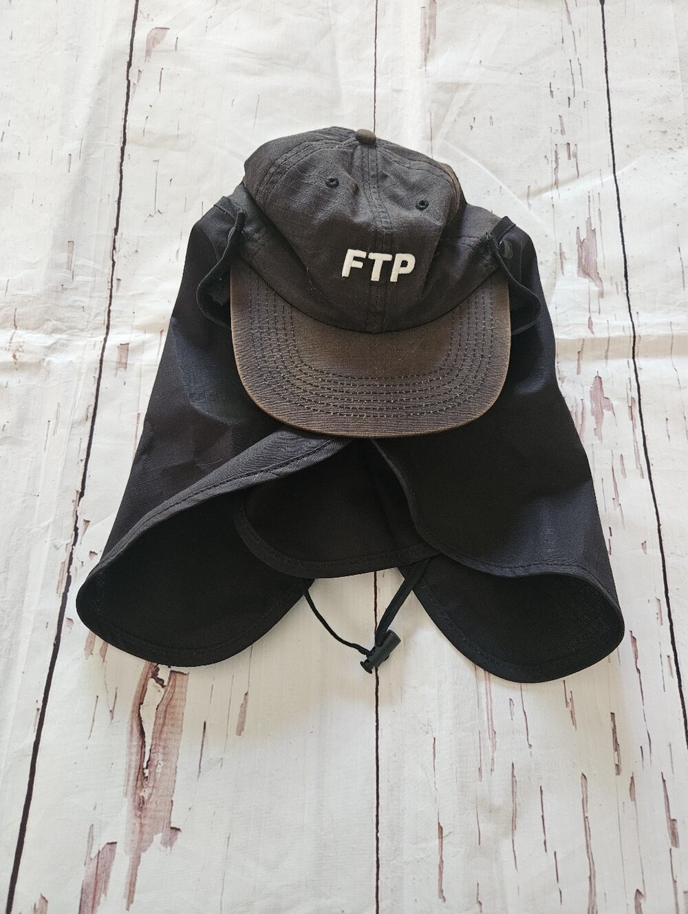 FTP Black Boonie Hat for Men Adjustable Strap Extended Neck Flap Casual